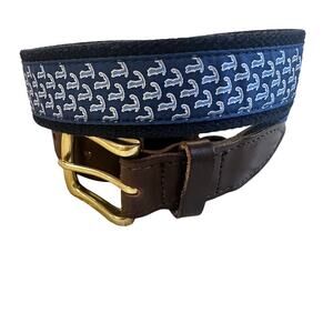 Vineyard Vines Mens Belt sz 32 Cape Cod Print Leather Preppy Casual Canvas Club